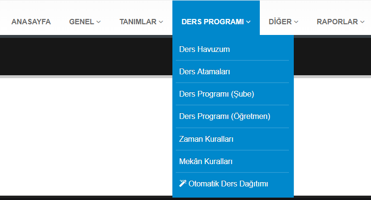 ders programı menüsü