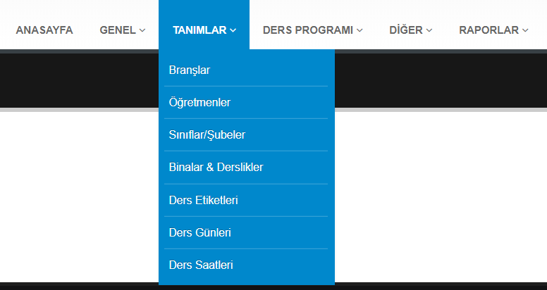 tanımlar menüsü